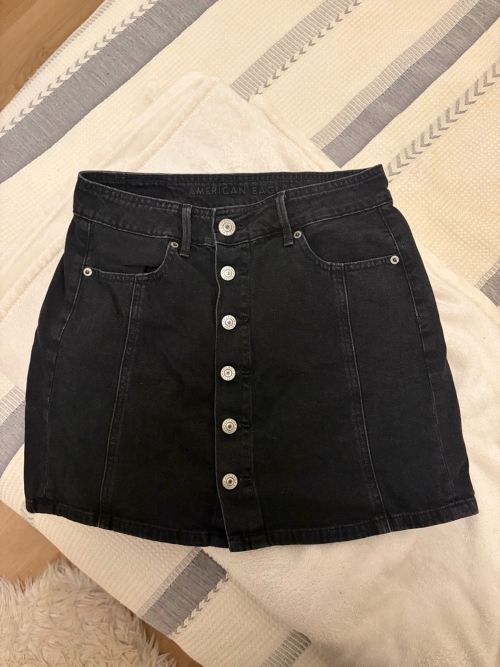 American Eagle Outfitters Black Button-Front Denim Mini Skirt